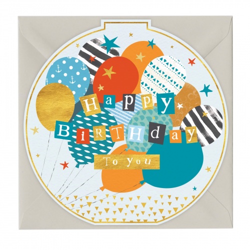 Blue & Orange Balloons Birthday Card